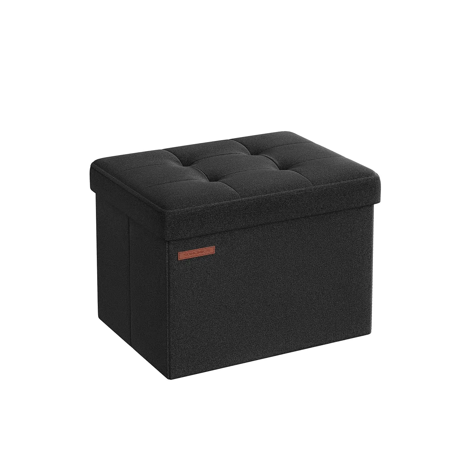 SONGMICS Foldable Small Storage Ottoman Stool, Linen-Look Fabric Modern Space-Saving Movable Ottoman Storage Bin with Lid, 286 lb Capacity, 12.2 x 16.1 x 12.2 Inches Home Organizer for Living Room