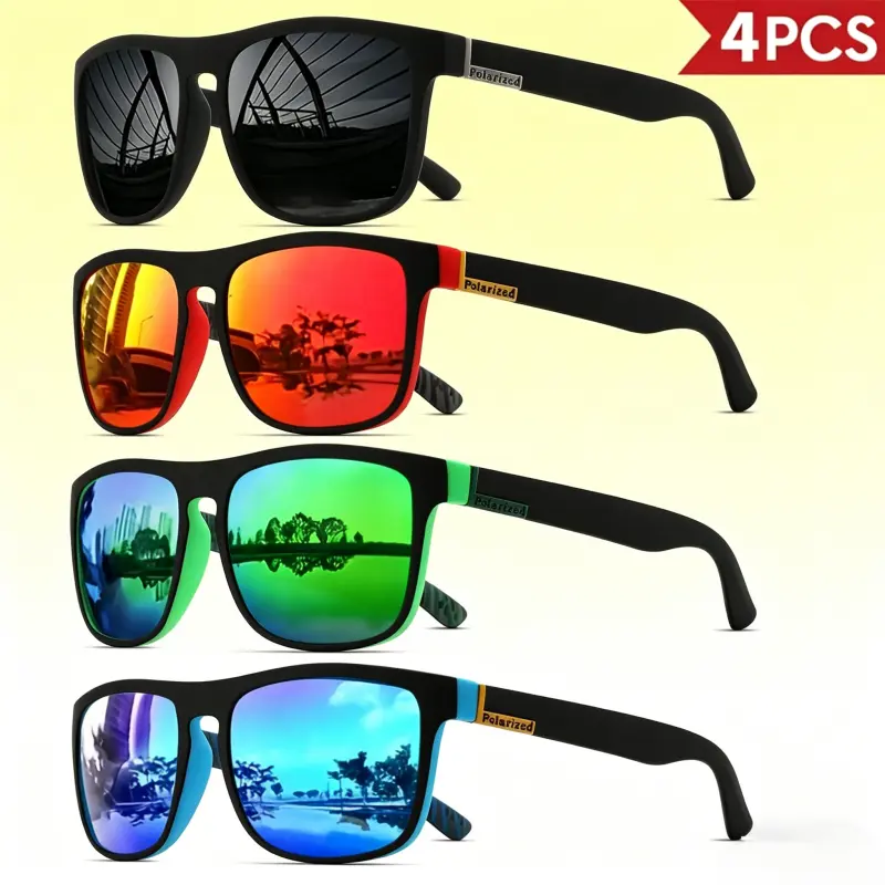 Unisex 4-Pack Fashionable Frames Sporty Polarized Sunglasses, UV400 Anti-Ultraviolet Durable Lightweight PC Frame, Trendy Casual Men’s Accessories, Black Athletic Fishing Eyeglasses Ideal for Driving, Sunglasses For Women, Men's Sunglasses Polarized