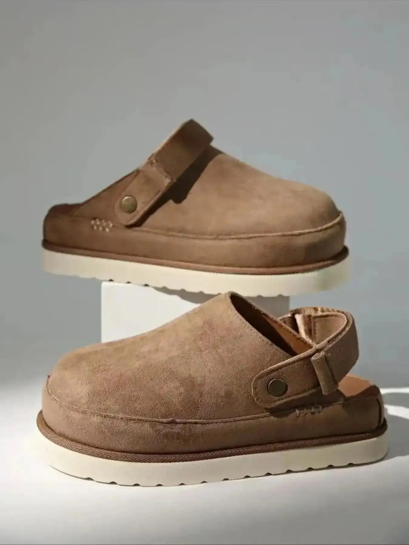 Women's Plat Mule Minimalist Clogs, Closed Toe Backless Slip, Adjustable Strap, Daily Suede Slip on Loaf for Walking, Shopping, Travel, Business, Wide Width, Summer, Easy On, Comfort Sndls Sleek Heels Practical Everyday