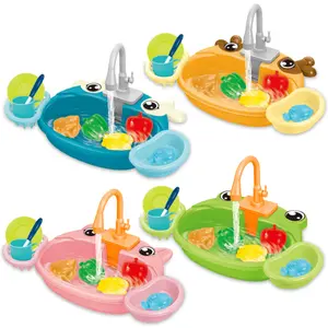Cartoon Simulation Kitchen Sink Toy, 1 Set Electric Faucet Water Cycle Out Dish Washing Table Toy, Parent-child Interaction Educational Toy, Play Kitchen Accessories, Toddler Play Kitchen