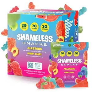 Shameless Snacks Allstars – Candy Variety Pack | Sour Gummy Candy | Healthy Vegan Snacks | Low Sugar Fruit Snack | 6-Pack, Gluten Free | Red Raspberry, Watermelon, Peach, Green Apple, Blue Raspberry