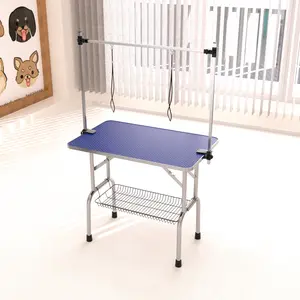 46'' Pet Grooming Table for Large Dogs Adjustable Height Portable Trimming Table Drying Table w/Arm/Noose/Mesh Tray Maximum Capacity Up to 265Lb, Blue
