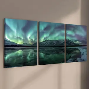 Aurora Pattern Canvas Painting with Frame, 3 Counts/set Modern Decorative Wall Art, Wall Decor for Home Study Room Living Room Bedroom Office, Wall Art Decoration