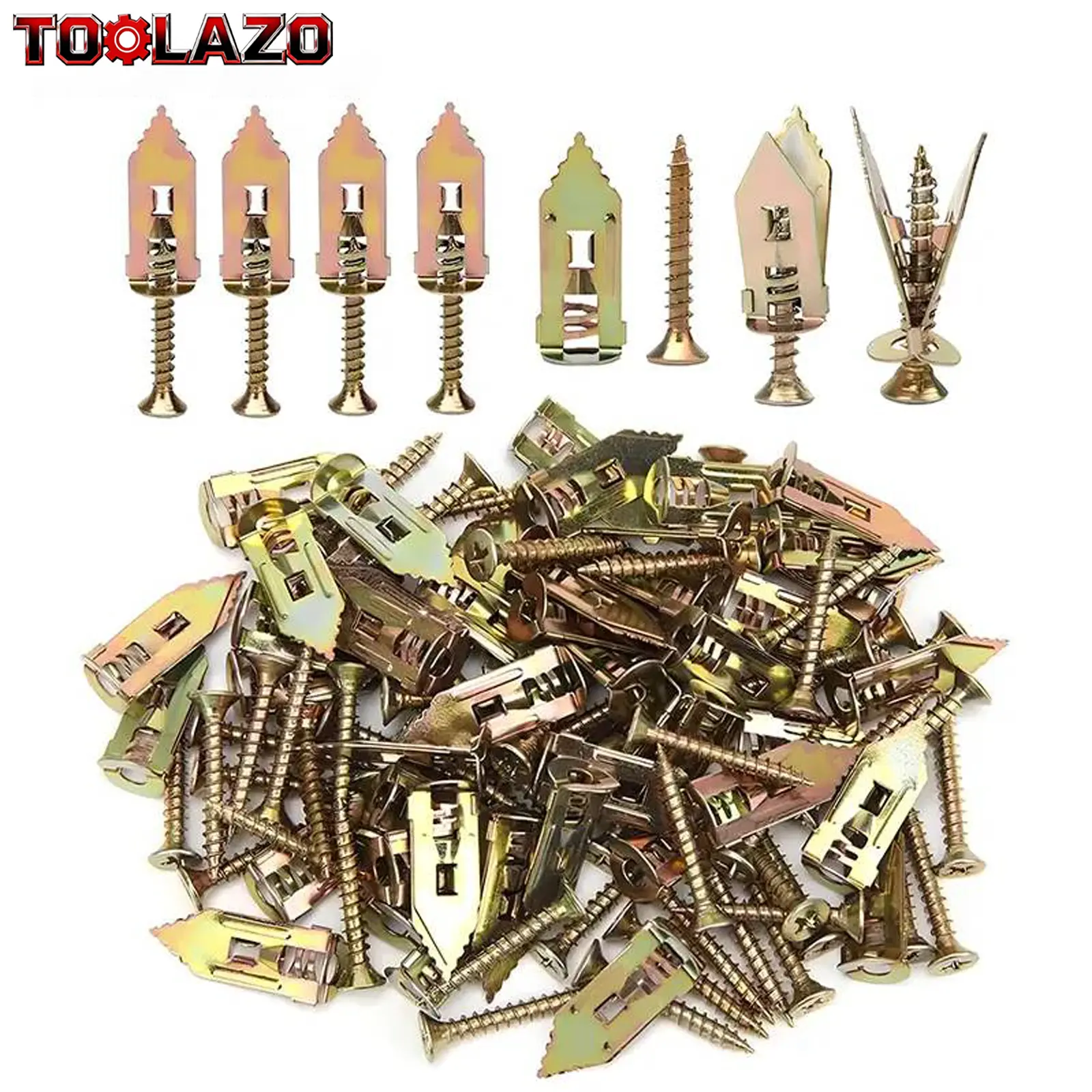 50-Piece Self-Tapping Drywall Anchor Set – 25 Carbon Steel Anchors (40x12mm) + 25 Galvanized Screws (45x4mm). One-Piece Design for Tool-Free Installation. Strong Hold for TVs, Floating Shelves, Cabinets, and Heavy-Duty Mounting.