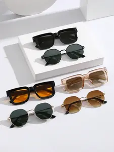 Unisex Vintage Square Frame Sunglasses for Summer, Summer Outfits 2024 Plastic Sunglasses for Travel Use, Fashion Accessories for Outdoor Activities, Trendy Casual Sunglasses