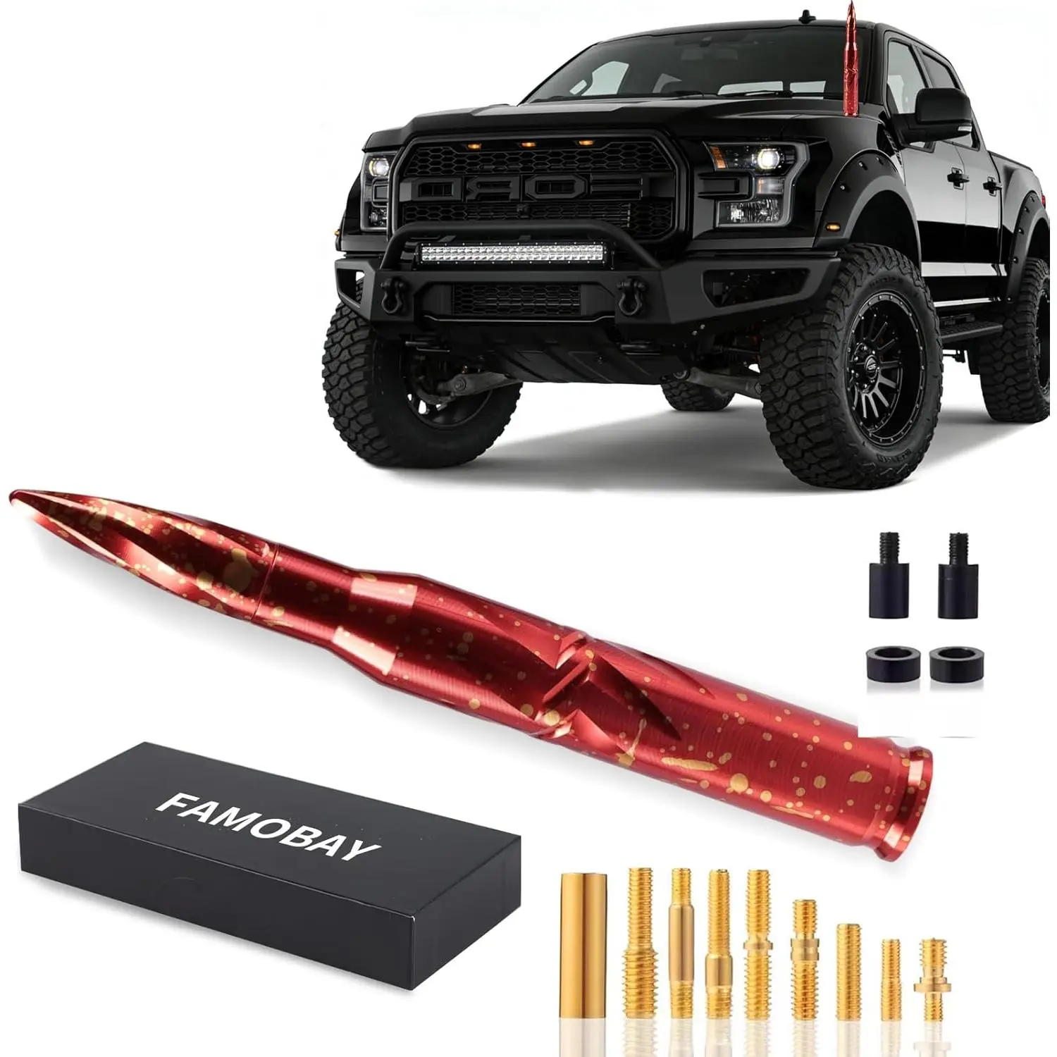 KDO 5.5in Iridescent Stubby Bullet Antenna with Valve Stem Caps - Truck Accessories for Chevy Silverado, GMC Sierra Heavy Duty Pickup Trucks