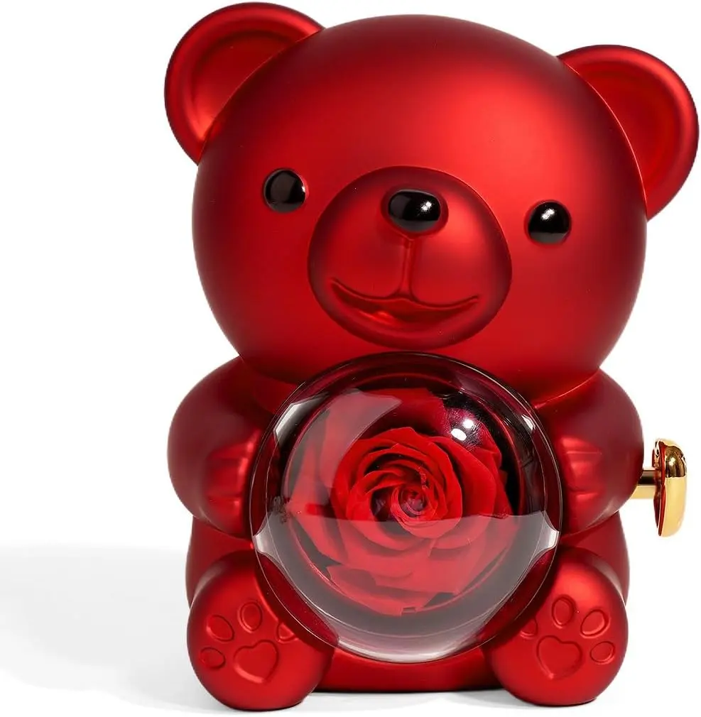 Chesca Gift Set – Red Real Rose Bear, Heart Pendant Necklace, Ideal for Valentine's Day,Mom's Birthday, Wife's Anniversary, Thanksgiving, Christmas Expressing Love & Eternal Roses,Black Friday,Valentine's Day gifts, Gifts For Girlfriend, Gf Gift