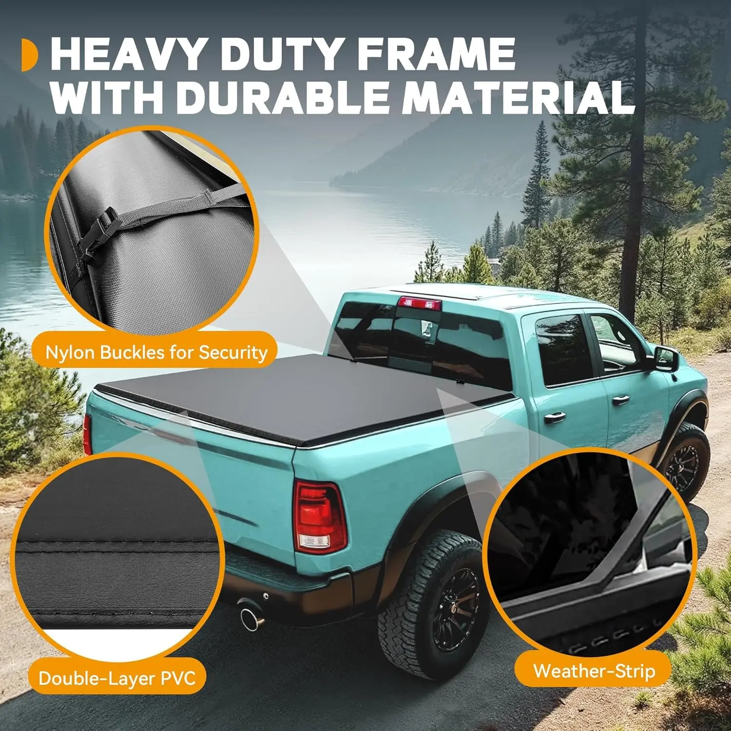 5.8 ft Bed Heavy Duty Quad-Fold Truck Bed Tonneau Cover for Chevy Silverado GMC Sierra 1500 New Body Style 2007-2025 Without Multi-Flex Tailgate