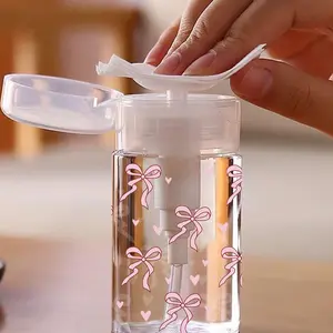 Bow Tie Pattern Clear Pet Refillable Travel Bottle, Makeup Remover Dispenser, Dispensing Bottle With 3.38oz/6.76oz Portable Pump Dispenser For Nail Polish Remover, Toner, Hand Wash Only, Reusable, Cosmetics Makeup Tool