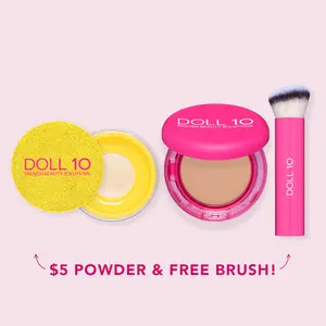 Bounce, Blur, Set! Peptide Bounce Balm Foundation, Sparkle Yellow Powder, and Brush Bundle