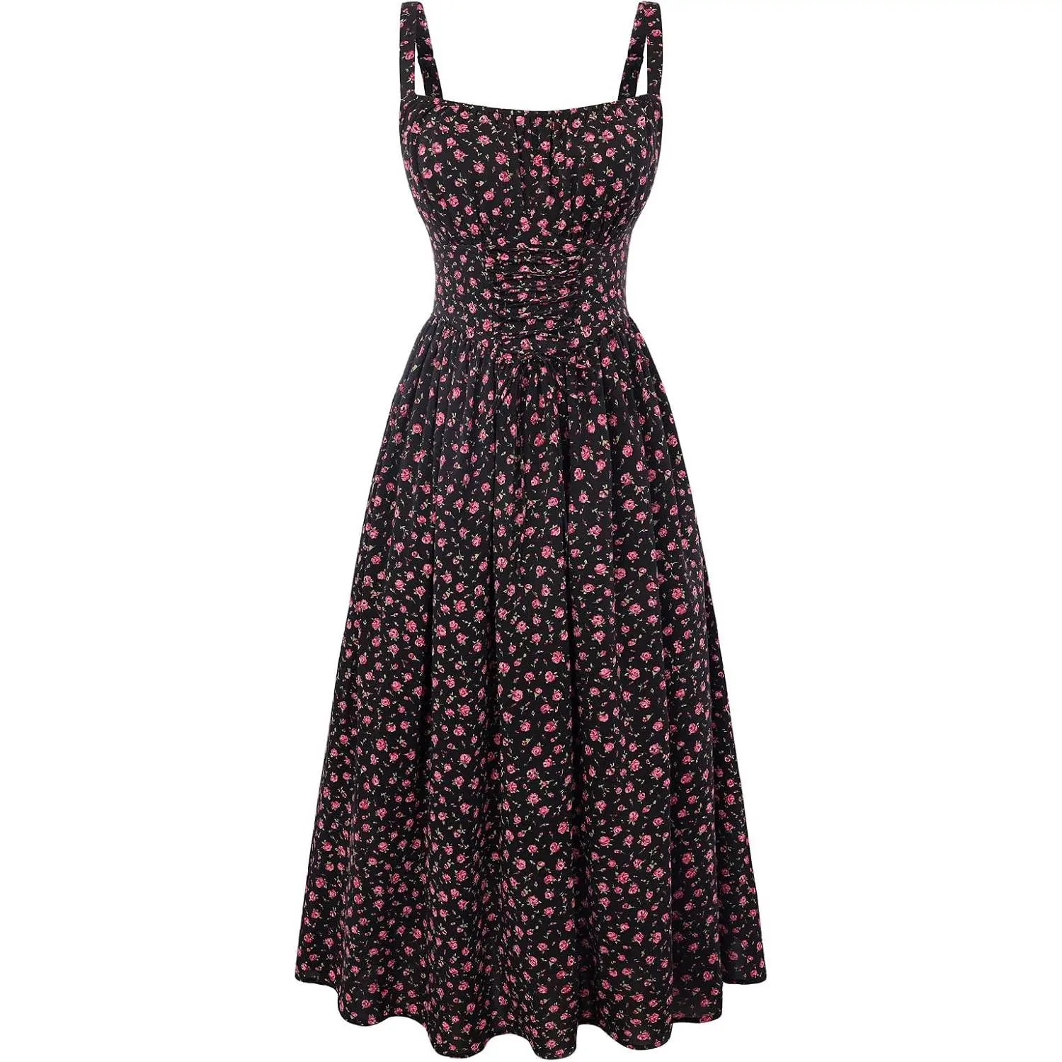 Scarlet Darkness Floral Dress for Women Corset Milkmaid Dresses Wedding Guest Summer Sundress with Pockets