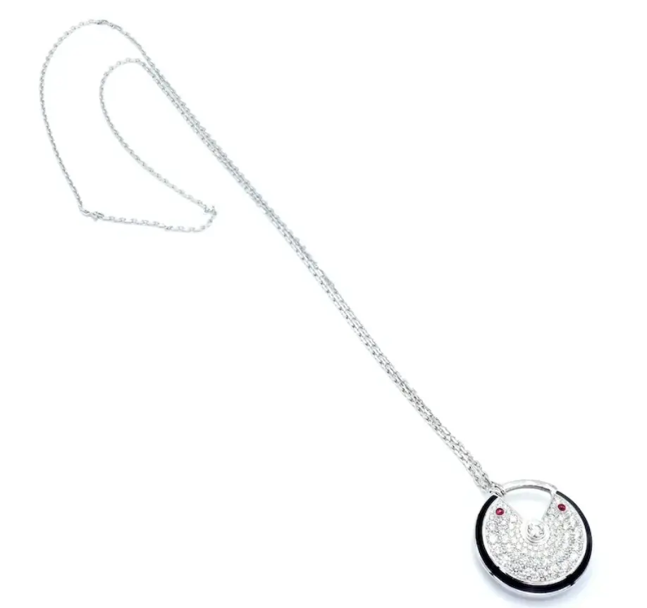 Pre-owned Cartier Amulette 18k White Gold Dia Ruby Large Pendant Necklace