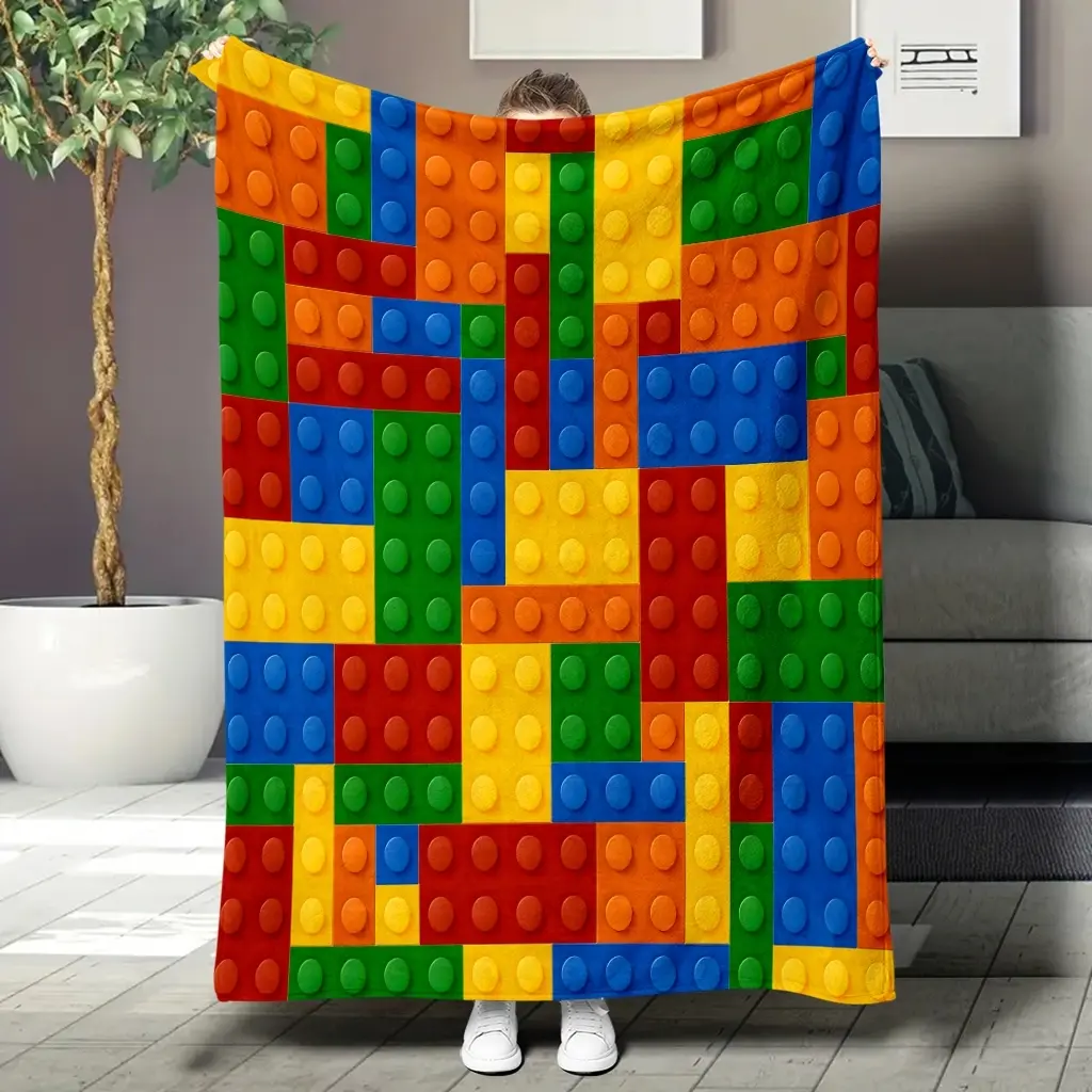 Colorful building block patterned Lightweight Throw Blanket, nap blanket, a must-have for home, and the best Valentine's Day gift.