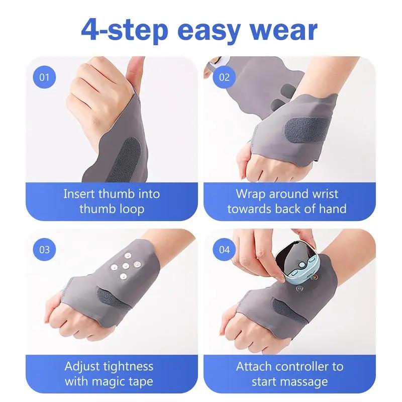 Electric Wrist & Hand Massager with Heat, Wireless Adjustable Strap, Soothing Pain Relief & Stress Relief, 3 Heat Levels, 9 Massage Intensities, Portable Gift for Men and Women