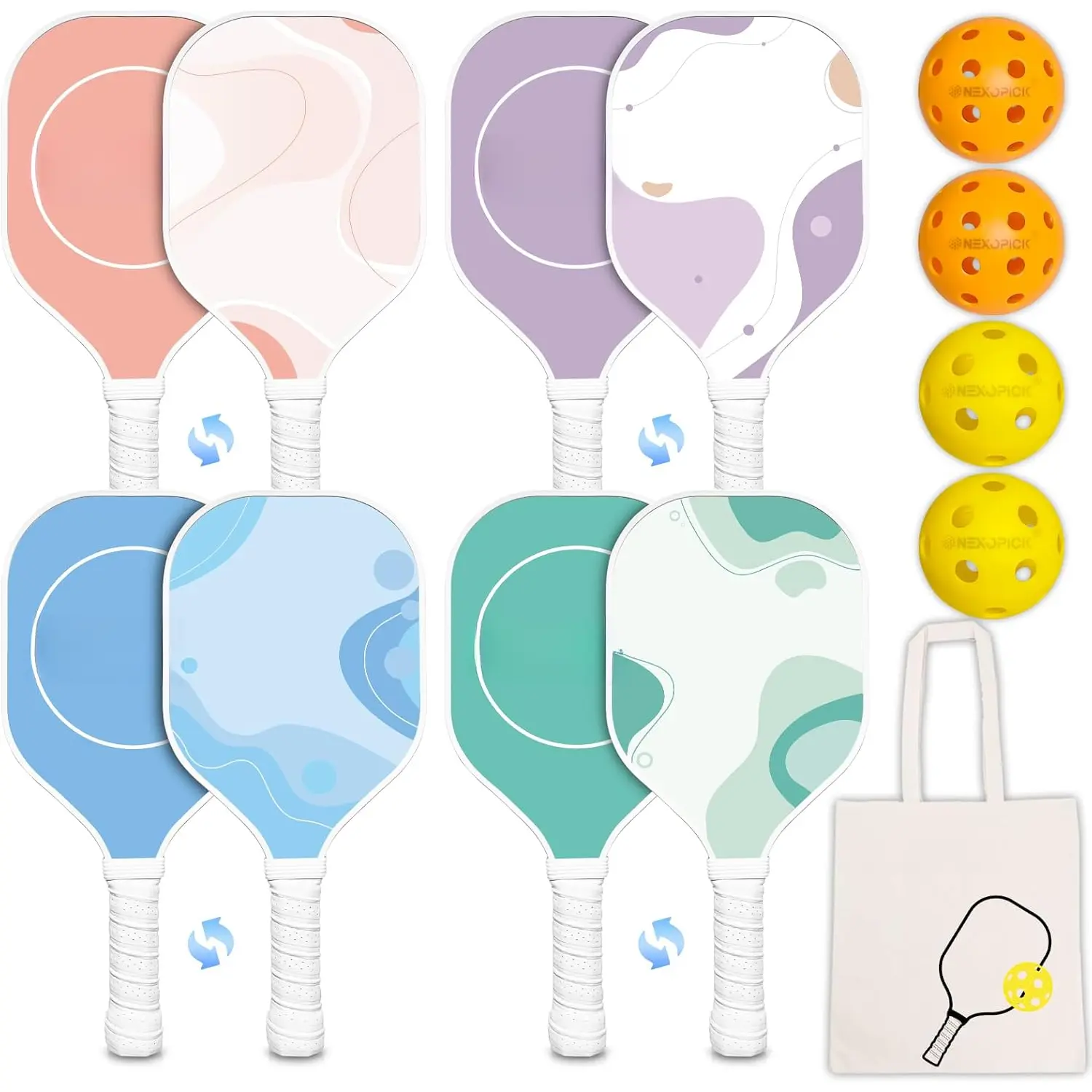Pickleball Paddles Set of 4, Cute Pickleball Set, Pickle Ball Set 4 Pack,  Pickleball Rackets, Pink Pickleball Paddles, Pickleball Set with 4 Indoor & Outdoor Pickleballs
