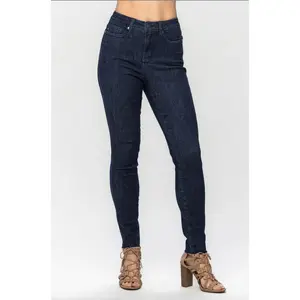 Judy Blue Super Dark Raw Hem Skinny Jeans