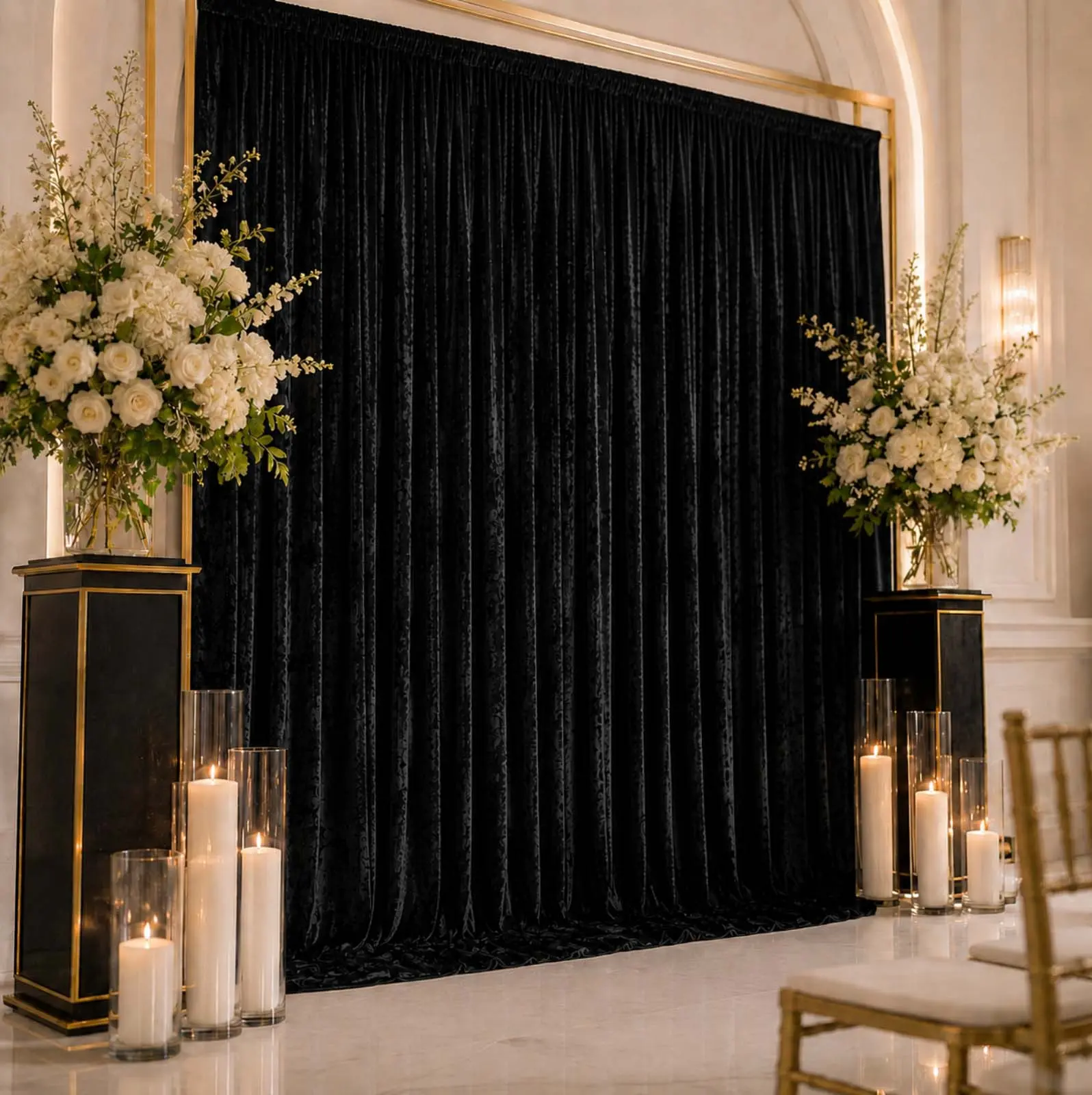 10ft x 12ft Premium Crushed Velvet Backdrop Curtain Black – Wedding Backdrop Panel & Event Drapery with Rod Pocket, 70% Blackout