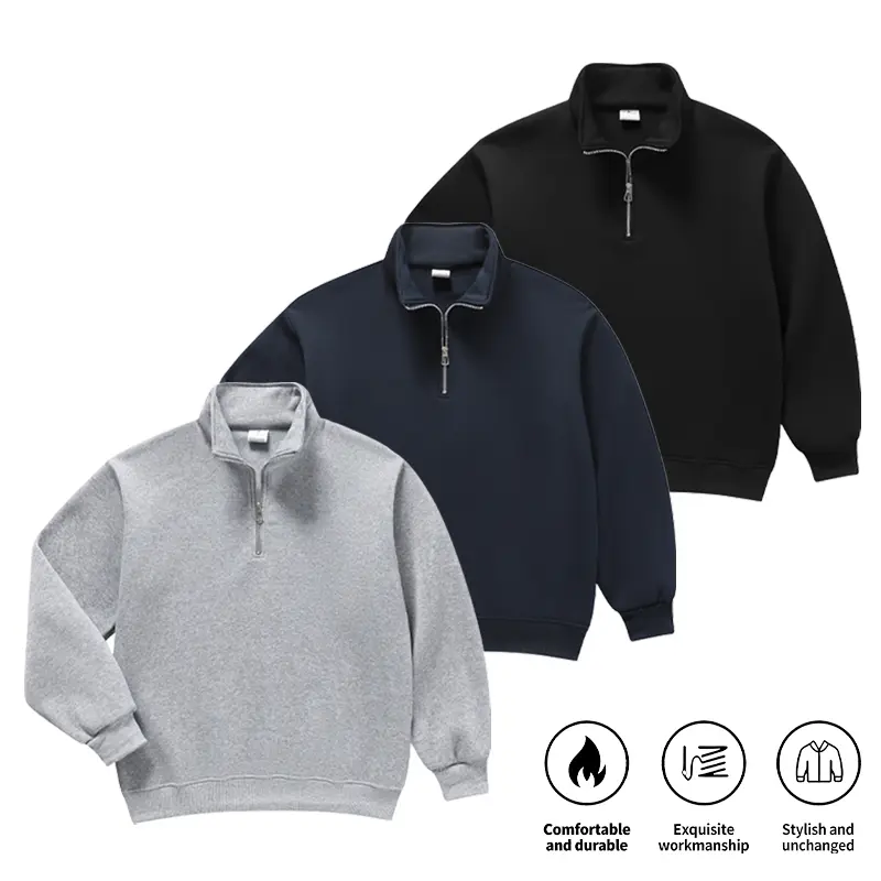Men's Quarter Zip Stand Collar Loose Fit Fashion Streetwear Pullover - Comfortable All-Seasons Long Sleeve Tops, Gifts for Boyfriend,sohochic