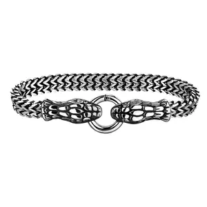 Snake Head Ends Wheat Chain Bracelet - 316L Stainless Steel