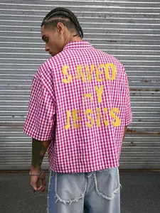 Men's Short Checkered Gingham Print Sleeve Shirt, Gingham Pattern, Fashion Casual Top for Daily Wear, Trendy Design with Comfort, All Seasons Clothing