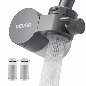 VEVOR Faucet Mount Water Filter, Horizontal Water Purifier for Sink Tap, Carbon Fiber Filter, Removes Chlorine Lead with 3 Filters, Fits Most Kitchen or Bathroom Faucets, Gray