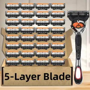 High-Quality Five-Layer Manual Shaver, Stainless Steel Replaceable Blades, Universal Handle, Washable Whole Machine, Men's Grooming Tool, Durable, Smooth