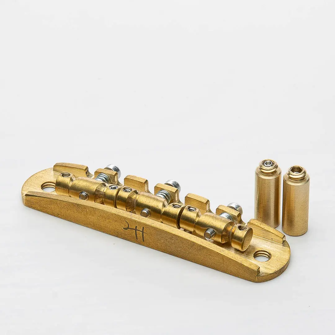 Halon Full Brass Offset Bridge - Tone-Enhancing Squier Standard Jazzmaster Guitar Hardware with MS58 Brass Metric String Saddles, Precision Machined