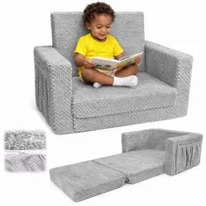2-in-1 Kids Couch, Fold-Out Toddler Sofa Bed, Soft & Comfy Lounger for Naps, Reading & Play, Cute Gift for Boys & Girls