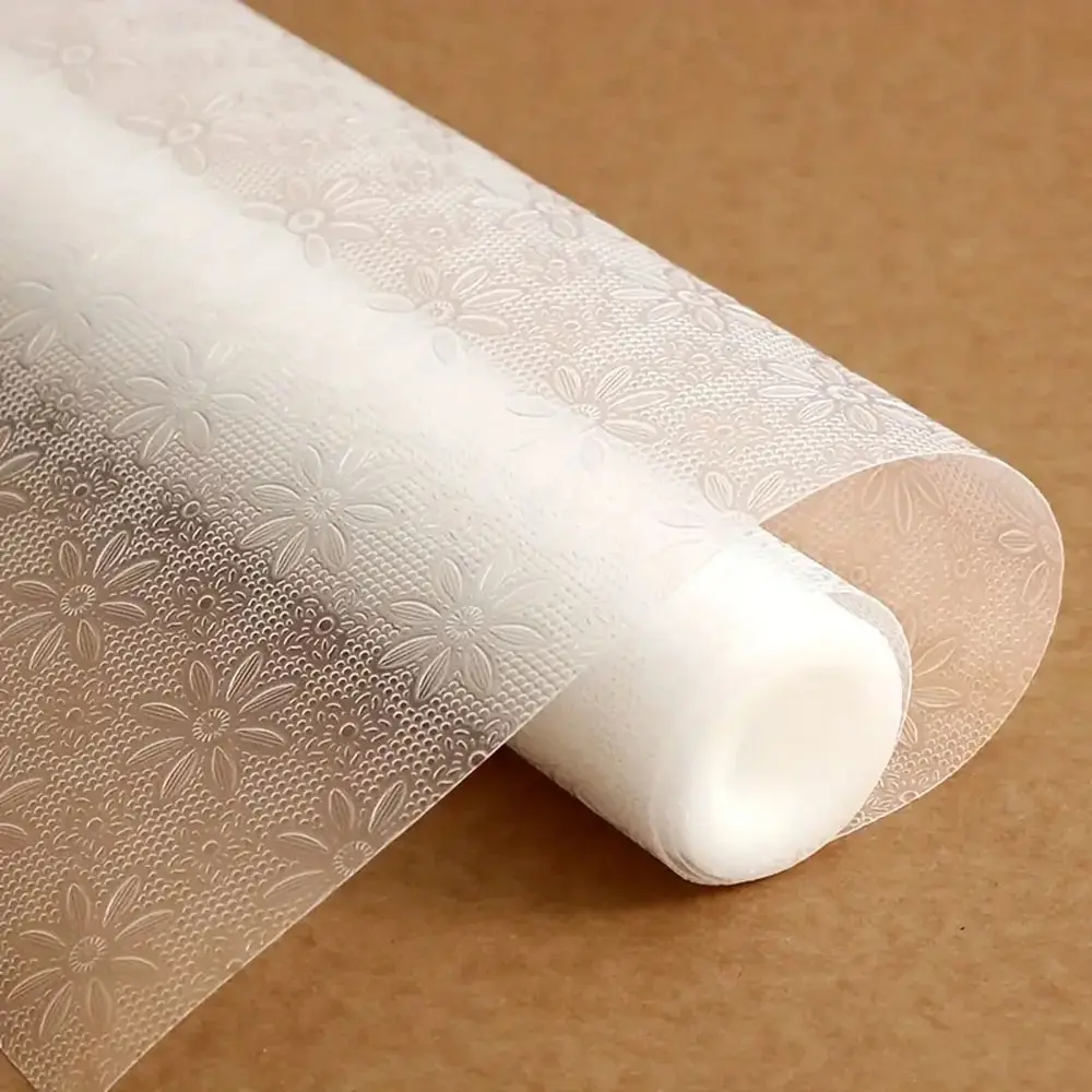 Transparent Floral Texture Refrigerator Mat, Moisture-Proof Non-Slip Inner Liner, Durable Eva Material, Kitchen Decor, Drawer Pad, Transparent Floral Design, Versatile Use, Translucent Floral Design