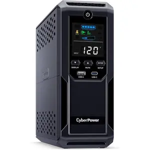 CyberPower CP1500AVRLCD3 Intelligent LCD UPS System, 1500VA/900W, 12 Outlets, 2 USB Ports, AVR, Mini Tower, Black