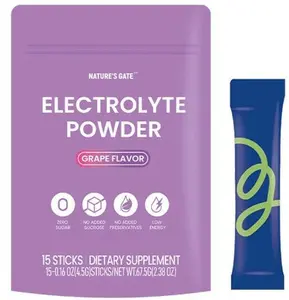 Sugar-free electrolyte powder available in 7 flavors; quickly replenishes energy and hydration, helps restore body fluid levels and electrolytes, alleviates post-workout fatigue, accelerates recovery after exercise. Contains no white sugar