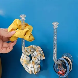 2pcs Clear Wall Hook, Plastic Hair Accessory Storage Holder, Hair Band Storage Rack, Multifunctional Wall Hook for Home Organiser
