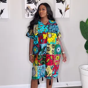 Chiom Ankara Fringe Dress - Colorful Patchwork Design with Fringes for Stylish Wear 100% Cotton Soft Everyday Wear Women's Fashion Casual Overall Style