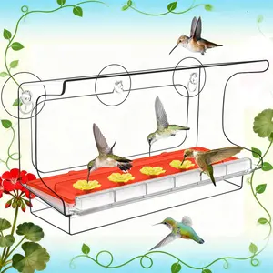 LUJII All One Piece Window Hummingbird Feeder with 5 Strongest Suction Cups, 20 fl.oz Hummer Feeder for Outside, Removable Lift-up Nectar Tray with 5 Feeding Ports, Gift for Bird Lover