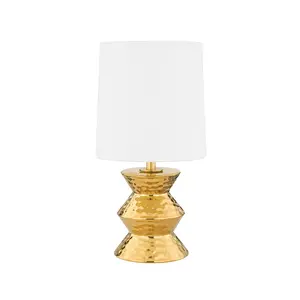 Zoe Table Lamp – Elegant Gold Ceramic Design with Textured Base and White Linen Shade