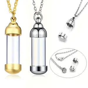 1 Piece Vial Necklace Glass Vial Pendant Stainless Steel Glass Container Necklace Openable Memorial Keepsake Cremation Ashes Holder Necklace Gift