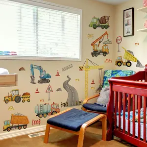 Construction Truck Pattern Wall Sticker, 4 Counts/set Self Adhesive Wall Decal, Wall Art Decorative Sticker for Home Living Room Bedroom, Ornaments
