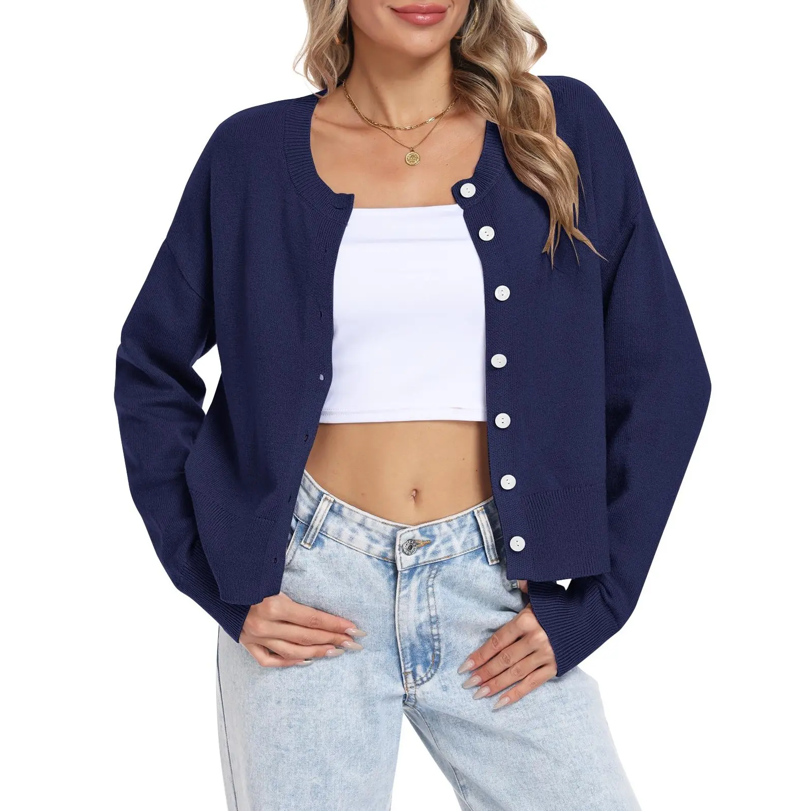 AUSELILY Women's Long Sleeve Button-Up Cardigan, Autumn Fall Knit Sweater Top