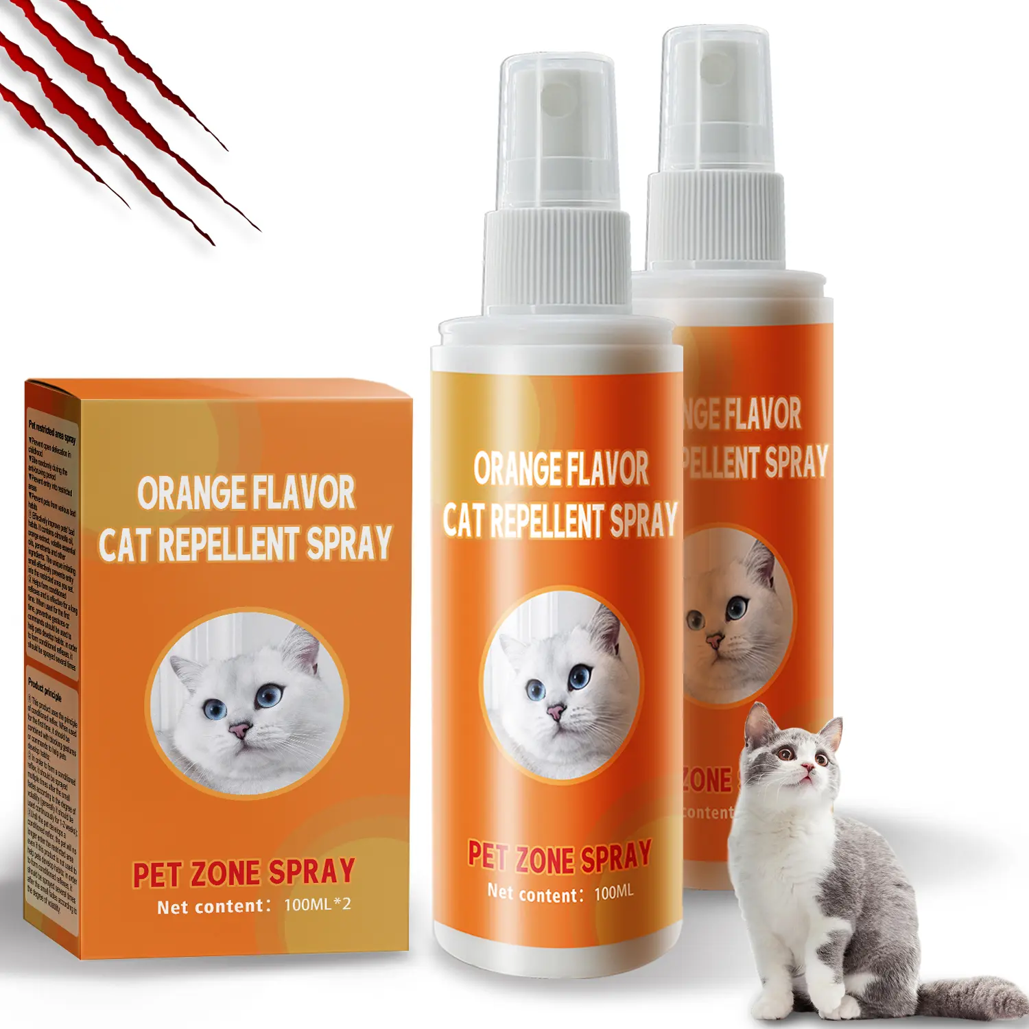 Cat Deterrent Spray for Indoor and Outdoor, Cat Scratch Deterrent for Furniture Protection, Anti Marking Deterrent for Sofas and Carpet, Natural Ingredients (100 ml*2)