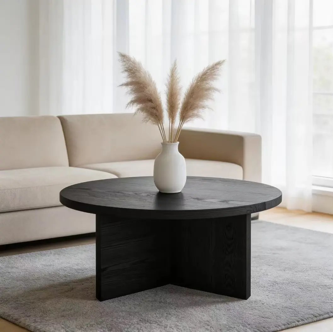 Wood Round Coffee Table with Sturdy Legs for Bedroom Balcony Living Room 27 6 Dx 16 H Perfect Side Table