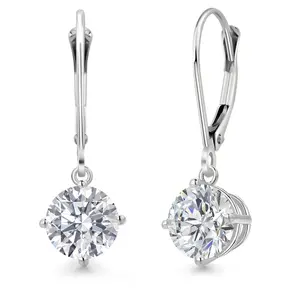 Gem Stone King 2.00 Cttw IGI Certified Lab Grown Diamond Dangle Drop Earrings For Women in 14K White Gold | Round 1 Ct Each | VS1 Clarity | D-E Color