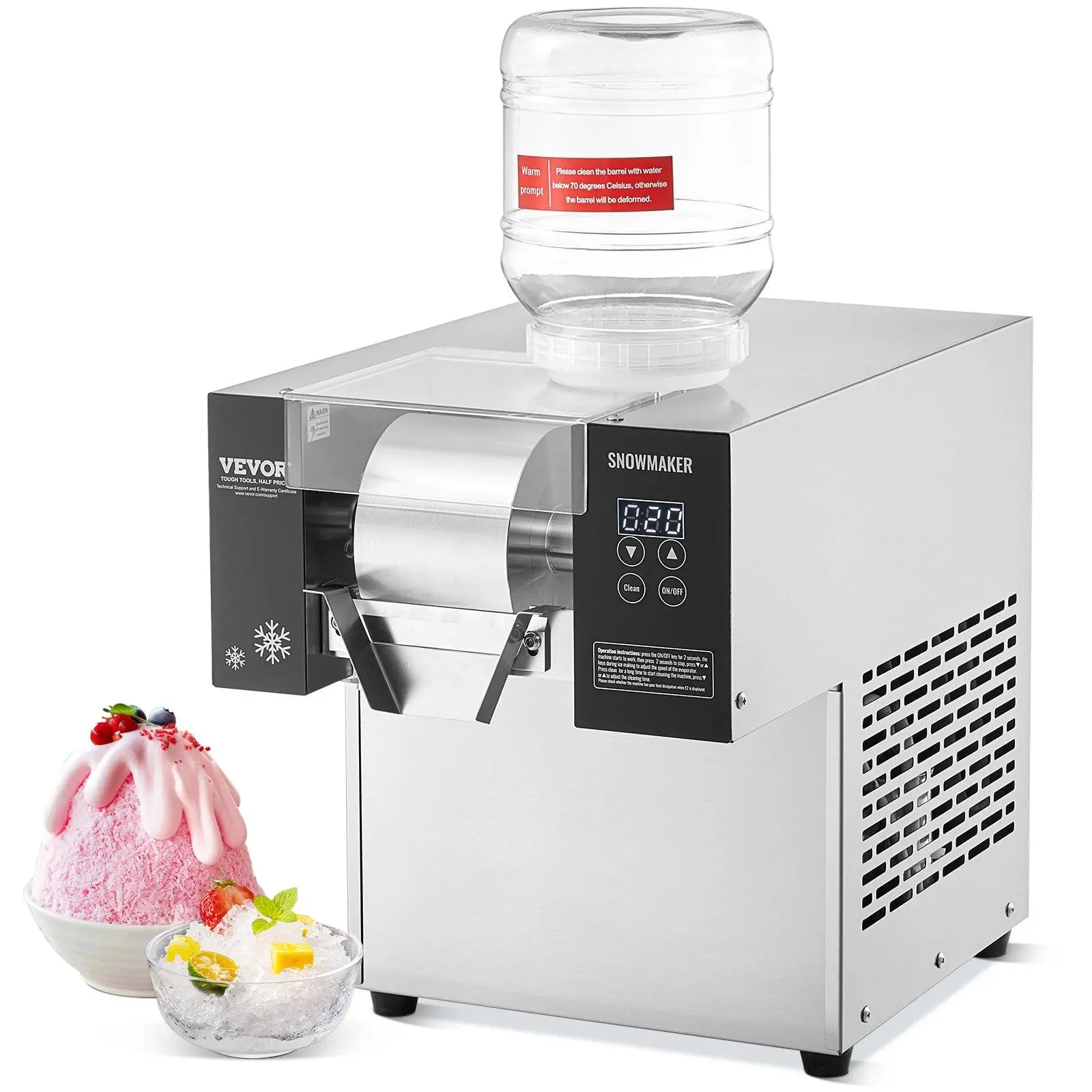 【Summerfinds】VEVOR Commercial Snowflake Ice Machine,  176.4LBS/24H Snowflake Ice Maker, Stainless Steel Ice Shaver Machine, Electric Snow Cone Maker, Air Cooling System for Rapid Heat Dissipation, for Bakery, Cafe