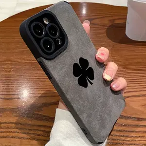 Minimalist Black Lucky Clover Phone Case ,Perfect Gift for Friends, Family, Boyfriend, Girlfriend, Holiday Accessory & Protective Cover,Suitable for iPhone 17 16 15 14 13 12 11 PRO MAX PLUS,AIR and iPhone X XS MAX