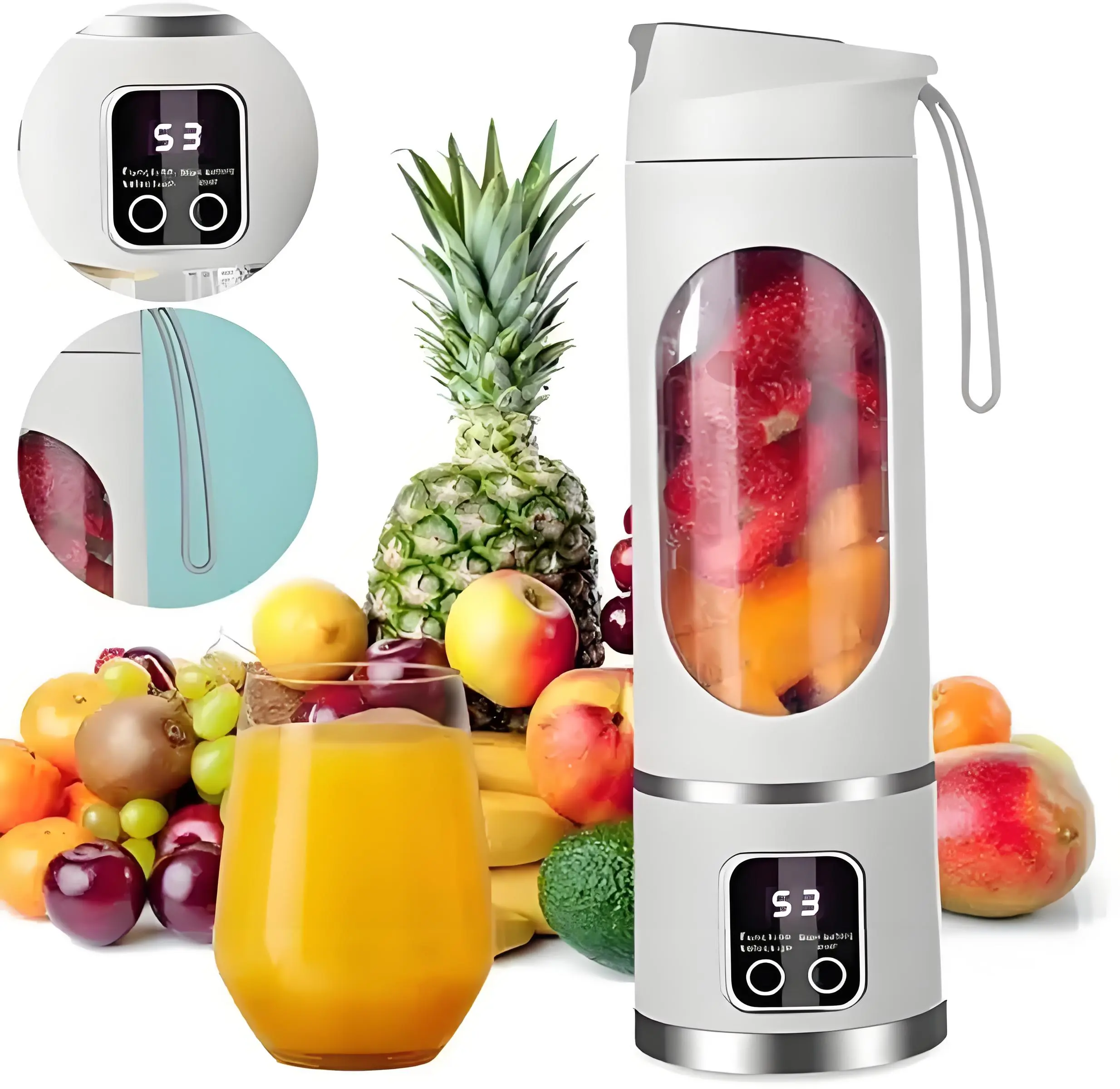 Compact Vegetable Juicer - Fruit Juice Extractor, Multifunctional Machine with LED Display, USB Rechargeable High-Speed Portable Smoothies Blender, Household Kitchen Essential, Cool Gift for Guys