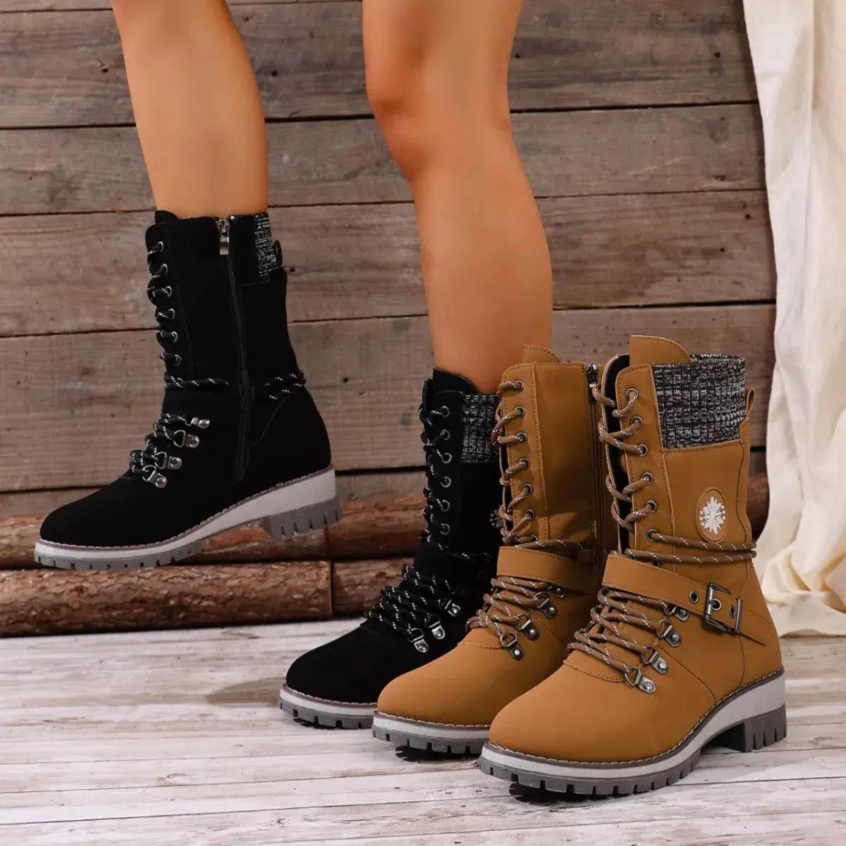 Combat Boots with Lace-Up Ankle