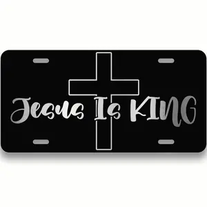 Jesus Is King Etched License Plate - Novelty Metal Vanity Plate Car Truck Plate - 6"x12" Standard Size 4 Mounting Holes - Decorative Car Plate Accessory - PLP0007 aluminum
