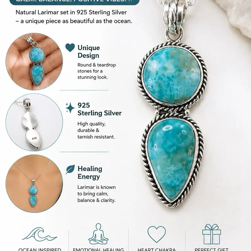 Caribbean Larimar Sterling Silver Pendant | 925 sterling silver
