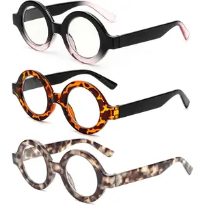 3 Pack Oversized Round Reading Glasses for Women and Men Blue Light Blocking Comfortable Readers