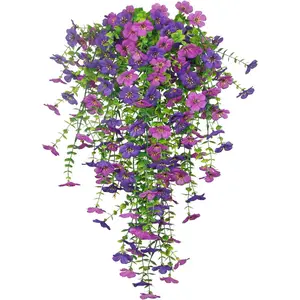 3 artificial hanging plants, including purple daisies and eucalyptus trees, UV-protected outdoor/internal decoration set, for spring and summer porches and gardens Hanging Plant Vines