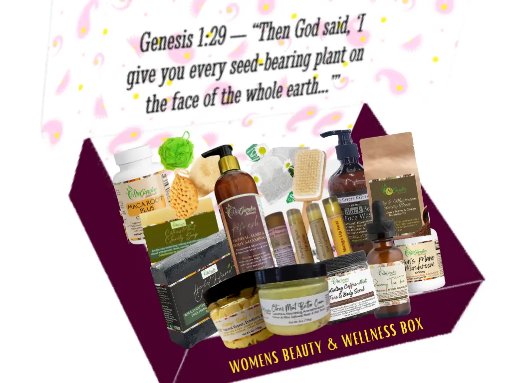 His Garden Naturals Womens Beauty & Wellness Box with Organic Hair & Skincare Products and Spa Supplies for Holistic Self-Care